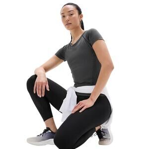 Athleta Momentum Seamless Tee Large Black Mini Stripe